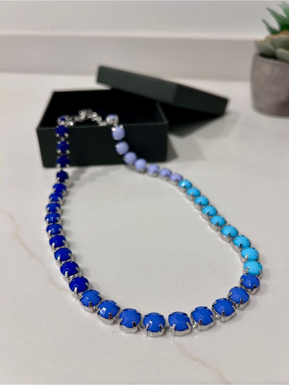 Women’s Multicolor Blue Gradient Crystal Necklace - Picture 2 of 4
